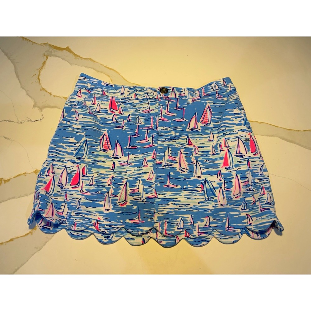 Lilly Pulitzer Nautical Sailboat Print Stretch Skort Women's Size 2 Blue Pink